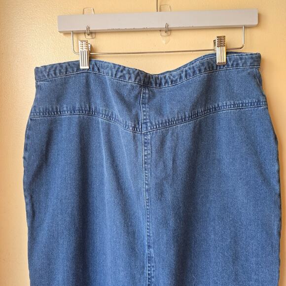 Vintage Y2K Maxi Skirt Size L Long Denim Blue Jean Pockets Side Slits - Picture 6 of 8